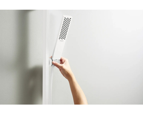 Handbrause mit Brauseschlauch wird von einer Hand gehalten