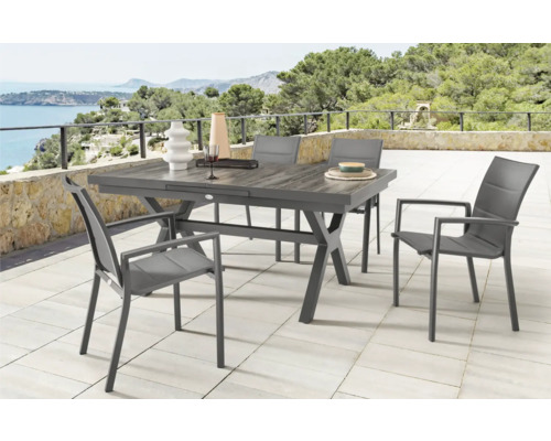 Gartenmöbelset Destiny Costa Garda 4-Sitzer 5 tlg. anthrazit aus Aluminium Keramik Kunststoff, Ausziehfunktion, stapelbar Gartenmöbelset Destiny Costa Garda 4-Sitzer 5 tlg. anthrazit aus Aluminium Keramik Kunststoff, Ausziehfunktion, stapelbar