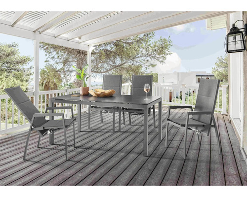 Gartenmöbelset Destiny Costa Cremona 4-Sitzer 5 tlg. anthrazit aus Aluminium Keramik Kunststoff, stapelbar, Rückenlehne verstellbar Gartenmöbelset Destiny Costa Cremona 4-Sitzer 5 tlg. anthrazit aus Aluminium Keramik Kunststoff, stapelbar, Rückenlehne verstellbar