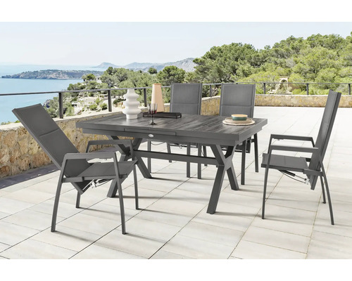 Gartenmöbelset Destiny Costa Garda 4-Sitzer 5 tlg. anthrazit aus Aluminium Kunststoff Keramik, Ausziehfunktion, stapelbar, Rückenlehne verstellbar Gartenmöbelset Destiny Costa Garda 4-Sitzer 5 tlg. anthrazit aus Aluminium Kunststoff Keramik, Ausziehfunktion, stapelbar, Rückenlehne verstellbar
