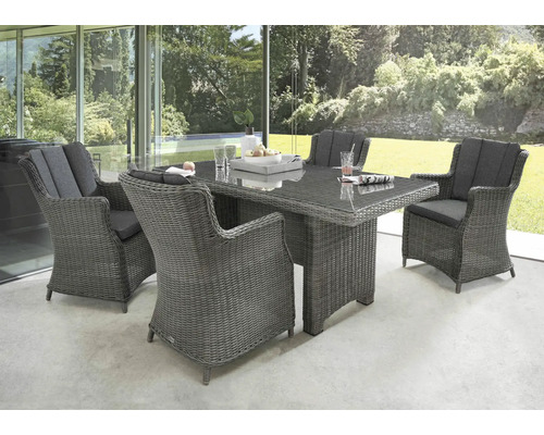 Gartenmöbelset Destiny Luna 4-Sitzer 5 tlg. vintage grau mit Polyratten-Glastisch, Gartensessel aus Polyrattan, inkl. Auflagen Gartenmöbelset Destiny Luna 4-Sitzer 5 tlg. vintage grau mit Polyratten-Glastisch, Gartensessel aus Polyrattan, inkl. Auflagen