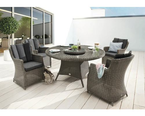 Gartenmöbelset Destiny Luna 4-Sitzer 5 tlg. vintage grau mit Polyratten-Glastisch, Gartensessel aus Polyrattan, inkl. Auflagen Gartenmöbelset Destiny Luna 4-Sitzer 5 tlg. vintage grau mit Polyratten-Glastisch, Gartensessel aus Polyrattan, inkl. Auflagen
