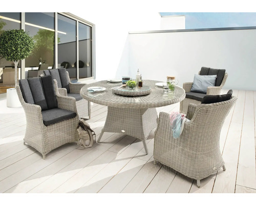 Gartenmöbelset Destiny Luna 4-Sitzer 5 tlg. weiß mit Polyratten-Glastisch, Gartensessel aus Polyrattan, inkl. Auflagen Gartenmöbelset Destiny Luna 4-Sitzer 5 tlg. weiß mit Polyratten-Glastisch, Gartensessel aus Polyrattan, inkl. Auflagen