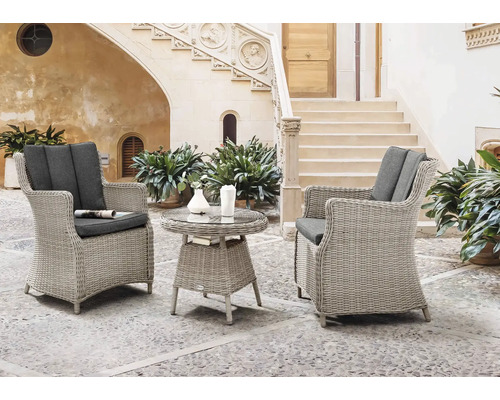 Gartenmöbelset Destiny Luga Malaga 2-Sitzer 3 tlg. weiß mit Polyratten-Glastisch, Gartensessel aus Polyrattan, inkl. Auflagen