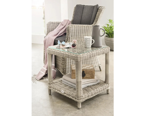 Gartensessel Destiny Luna Merano weiß mit Polyratten-Glastisch, Gartensessel aus Polyrattan, inkl. Auflagen Gartensessel Destiny Luna Merano weiß mit Polyratten-Glastisch, Gartensessel aus Polyrattan, inkl. Auflagen