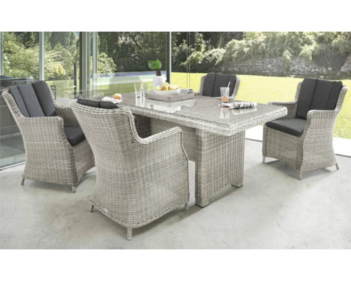 Gartenmöbelset Destiny Luna 4-Sitzer 5 tlg. Weiß mit Polyratten-Glastisch, Gartensessel aus Polyrattan, inkl. Auflagen Gartenmöbelset Destiny Luna 4-Sitzer 5 tlg. Weiß mit Polyratten-Glastisch, Gartensessel aus Polyrattan, inkl. Auflagen