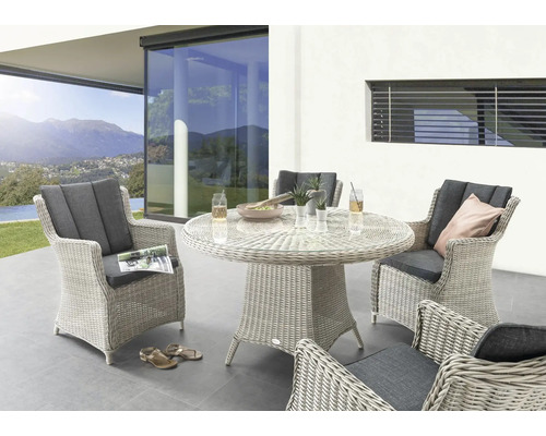 Gartenmöbelset Destiny Luna 4-Sitzer 5 tlg. weiß mit Polyratten-Glastisch, Gartensessel aus Polyrattan, inkl. Auflagen Gartenmöbelset Destiny Luna 4-Sitzer 5 tlg. weiß mit Polyratten-Glastisch, Gartensessel aus Polyrattan, inkl. Auflagen