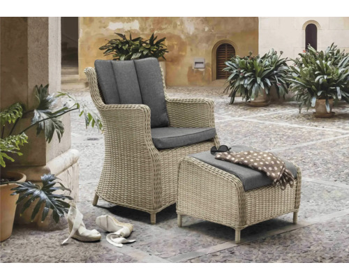 Gartensessel Destiny Luna Casa naturbelassen Gartensessel und Hocker aus Polyrattan, inkl. Auflagen