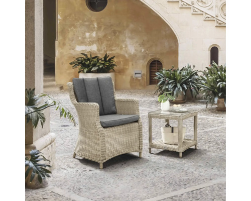 Gartensessel Destiny Luna Merano naturbelassen mit Polyratten-Glastisch, Gartensessel aus Polyrattan, inkl. Auflagen Gartensessel Destiny Luna Merano naturbelassen mit Polyratten-Glastisch, Gartensessel aus Polyrattan, inkl. Auflagen