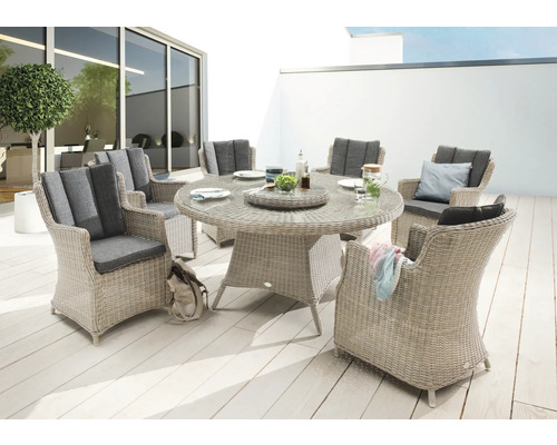 Gartenmöbelset Destiny Luna 6-Sitzer 7 tlg. naturbelassen mit Polyratten-Glastisch, Gartensessel aus Polyrattan, inkl. Auflagen Gartenmöbelset Destiny Luna 6-Sitzer 7 tlg. naturbelassen mit Polyratten-Glastisch, Gartensessel aus Polyrattan, inkl. Auflagen
