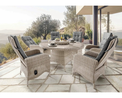 Gartenmöbelset Destiny Luna 6-Sitzer 7 tlg. naturbelassen mit Polyratten-Glastisch, Hochlehner aus Polyrattan, Rückenlehne verstellbar, inkl. Auflagen Gartenmöbelset Destiny Luna 6-Sitzer 7 tlg. naturbelassen mit Polyratten-Glastisch, Hochlehner aus Polyrattan, Rückenlehne verstellbar, inkl. Auflagen