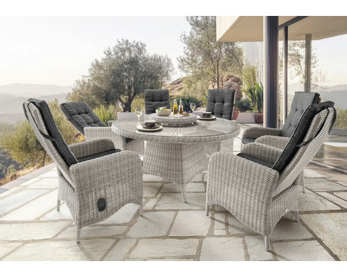 Gartenmöbelset Destiny Palma Luna 6-Sitzer 7 tlg. weiß mit Polyratten-Glastisch, Hochlehner aus Polyrattan, Rückenlehne verstellbar, inkl. Auflagen Gartenmöbelset Destiny Palma Luna 6-Sitzer 7 tlg. weiß mit Polyratten-Glastisch, Hochlehner aus Polyrattan, Rückenlehne verstellbar, inkl. Auflagen
