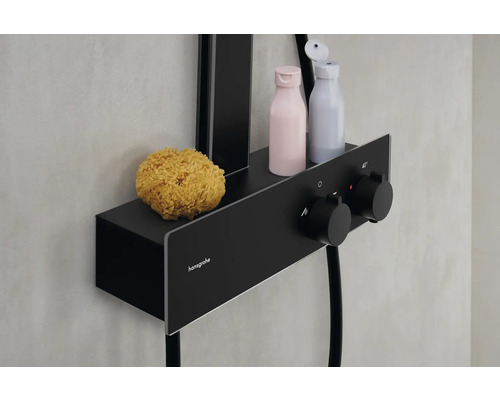 Duschsystem mit Ablagefläche, Duschgel, Shampoo und Badeschwamm