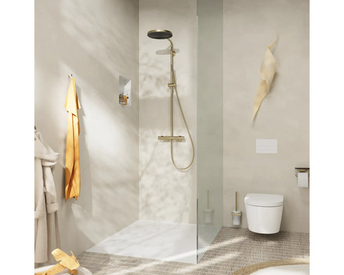 Badezimmer mit Dusche, Toilette und Accessoires