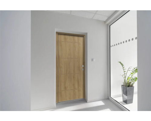 Eingangsbereich mit Innentür aus Holzwerkstoff und Fenster