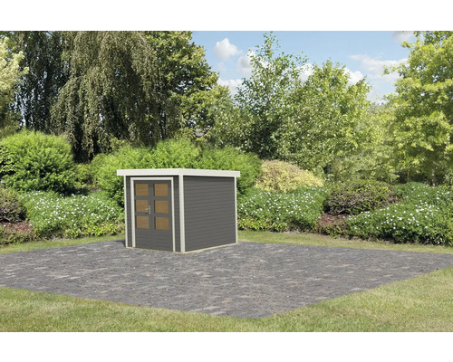 Gartenhaus mit Doppeltür vor Gartenkulisse