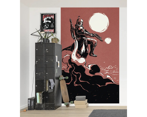 Innenraum mit Star Wars Wandbild mit Boba Fett Motiv, Spind und Accessoires