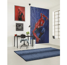 Raumansicht mit Schreibtisch, Stuhl, Spiderman-Wandbild und Teppich