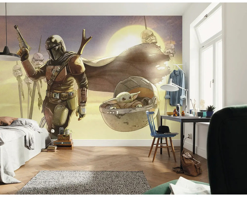 Zimmer mit Star Wars Wandbild mit Mandalorianer und Baby Yoda