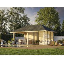 Holz Gartenhaus mit Pool und Gartenmöbeln