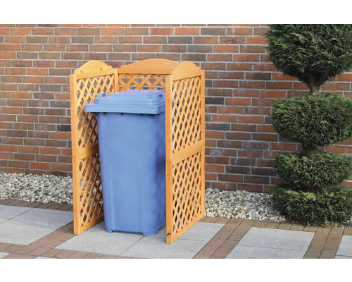 Mülltonnenbox aus Holz mit einer Mülltonne