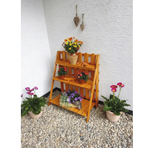 Holz Pflanzenregal mit drei Ebenen und Blumendekoration im Außenbereich