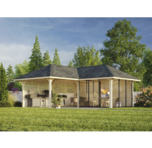 Große Gartenlaube mit Grillplatz und Sitzbereich im Garten