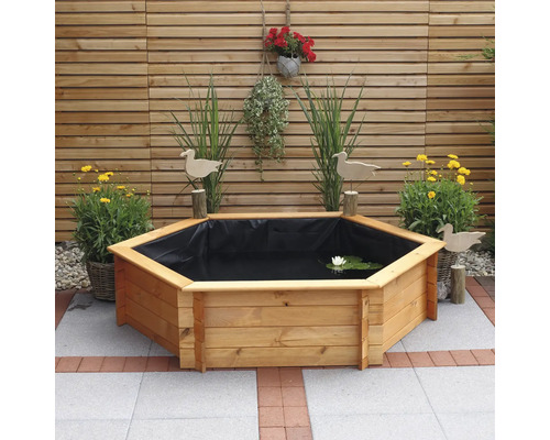 Hochteich promadino Miniteich 6eck-Hochteich , honigbraun mit Teichfolie 145 x 128 x 41 cm Hochteich promadino Miniteich 6eck-Hochteich , honigbraun mit Teichfolie 145 x 128 x 41 cm