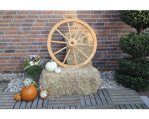 Wagenrad groß aus Holz Ø 90 cm H 22 cm honigfarben