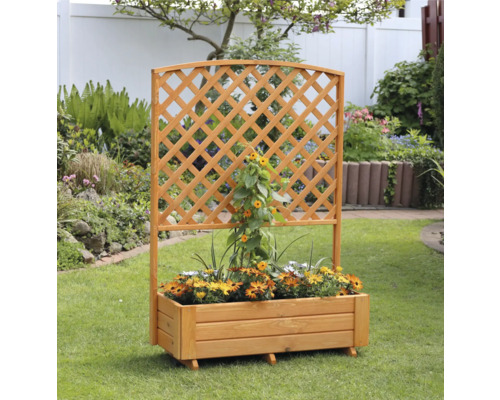 Rankkasten mit Pergola aus Holz 41 x 91 x 130 cm Holz braun Holzpflanzkasten mit Rankgitter für den Garten