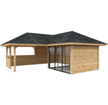 Holz Pavillon mit Dach und Glasschiebetüren