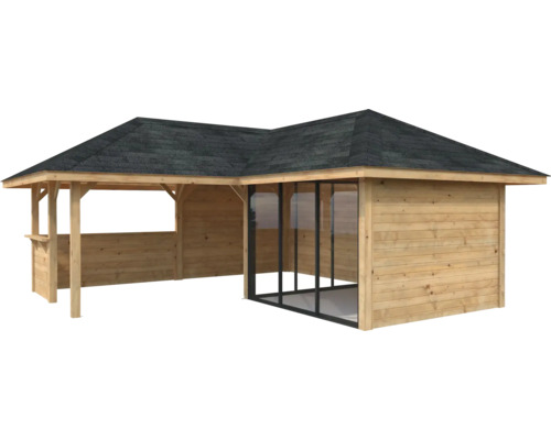 Holz Pavillon mit Dach und Glasschiebetüren
