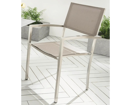 Gartensessel Destiny Square 53 x 63 x 87 cm taupe Gestell aus Edelstahl, Sitzbezug Textilengewebe, stapelbar