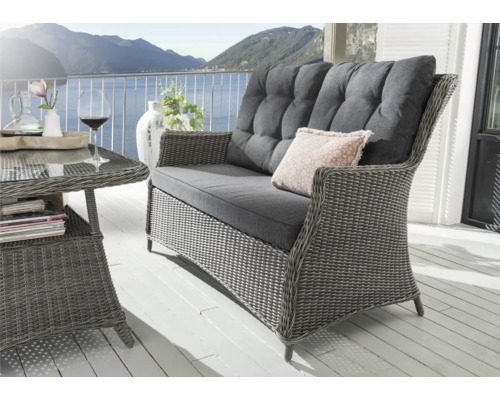 Gartensofa Destiny Casa vintage grau, Polyrattan + Aluminium, inkl. Auflagen Gartenmöbel-Set mit Rattanoptik, bestehend aus Sofa und Tisch, für den Außenbereich