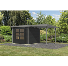 Gartenhaus Karibu Metalwood 3,5C Blech graualu inkl. Anbaudach 2,35 m 486,5 x 266,5 cm anthrazit