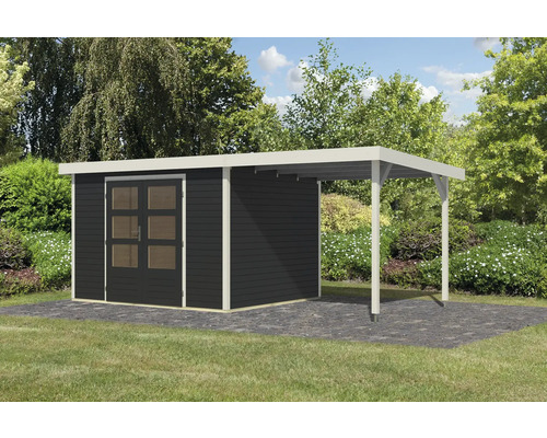 Holzgartenhaus mit Vordach im Garten