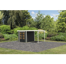 Gartenhaus Karibu Metalwood Blech weiß inkl. Anbaudach 453 x 237 cm anthrazit