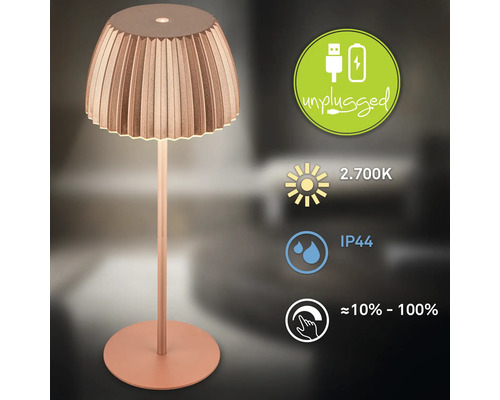 Akkubetriebene Tischleuchte mit Berührungsdimmer und Schutzart IP44