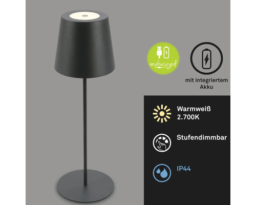 Akkubetriebene Tischleuchte mit Dimmfunktion und warmweissem Licht