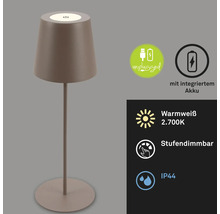 Tischleuchte mit integriertem Akku, warmweißem Licht, Dimmfunktion und Schutzart IP44