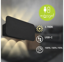 Schwarze Wandleuchte mit 2700 Kelvin, USB-C Anschluss und Dimmfunktion