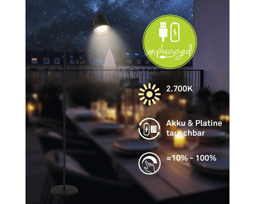 Stehleuchte mit wechselbarem Akku und Platine für den Außenbereich.