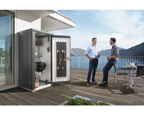 Geräteschrank Biohort Gr. 90 mit Regalböden und Gerätehalter, 93 x 83 x 182,5 cm, quarzgrau-metallic