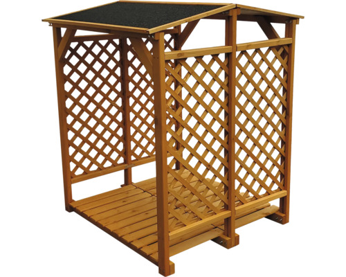 Holzregal mit Gitterwänden und Dachpappe