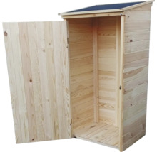 Holzgartenschrank mit geöffneter Tür zur Aufbewahrung von Gartengeräten