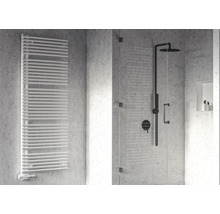 Badezimmer mit Handtuchwärmer und Dusche mit Duschkopf