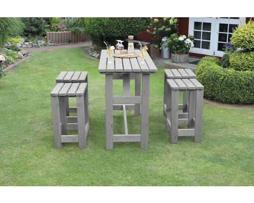 Barset Promadino 4 -Sitzer, Tisch, 4 Hocker Holz grau