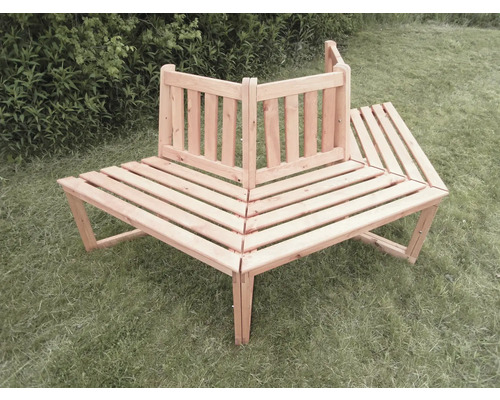 1/2 Baumbank 180° Holz 3 Sitzer braun inkl. Sitzauflagen