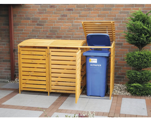 Mülltonnenbox aus Holz mit Mülltonne