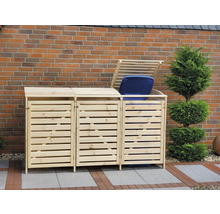 Mülltonnenbox aus Holz für drei Mülltonnen im Garten